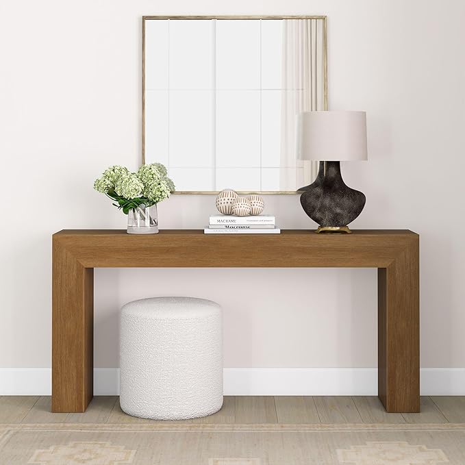 Plank+Beam Grand Console Table, 66 Inch Modern Solid Wood Sofa Table, Narrow Entryway Table for Hallway, Behind The Couch, Living Room, Foyer, Pecan Wirebrush