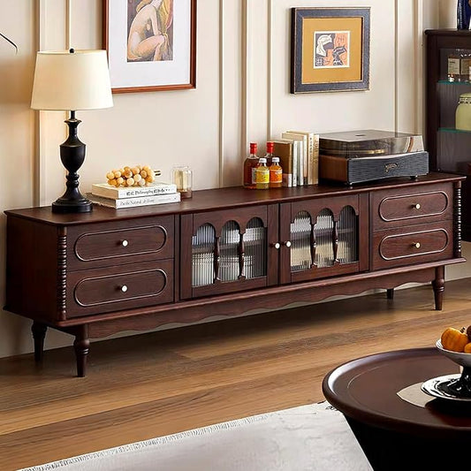 Fully Assembled 78" Solid Wood TV Stand for TVs up to 85 Inch, Modern Entertainment Ceter with Storage Cabinet and 4 Drawers, TV Media Console Table TV Stand for Living Room Bedroom, Walnut