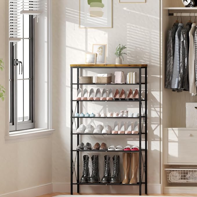 8 Tiers Tall Shoe Rack Organizer, Large Capacity Shoe Rack Holds 32 Pairs of Shoes, Durable and Stable, Adjustable Metal Shelf Stackable Shoe Shelf for Entryway, Hallway, Living Room, Closet