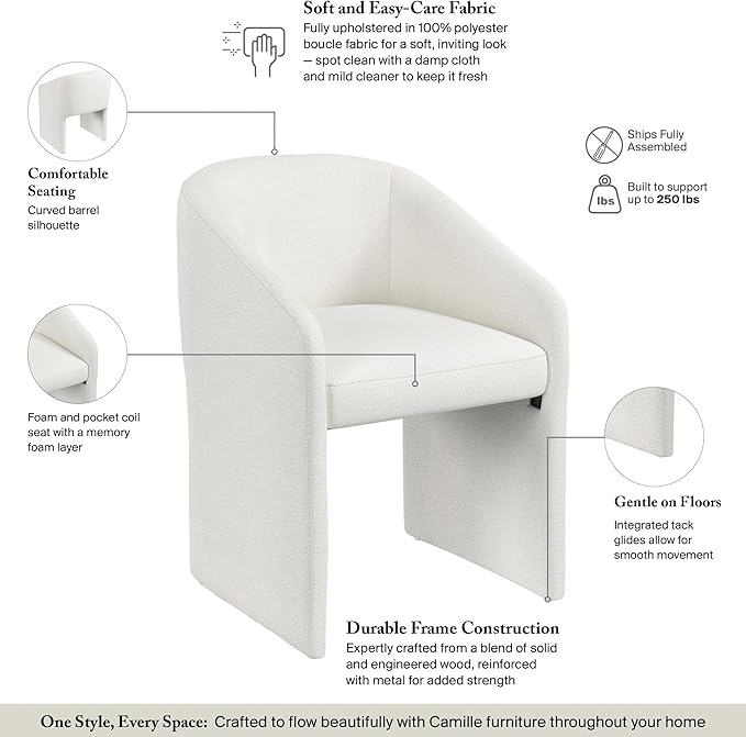 Bush Home Mid Back Barrel Office Chair, Home Office Furniture, Camille Collection, Light Cream Fabric