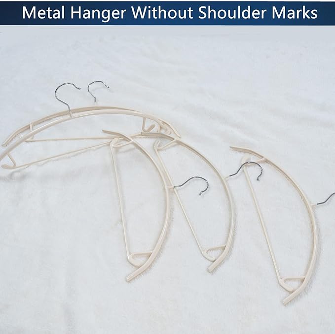 16.5 Inch Ivory No Shoulder Bumps No Mark Non-Slip Rubber Coated Contour Meta Hanger for Sweater T-Shirt Suit Coat Uniform with Pants Bar Pack of 10