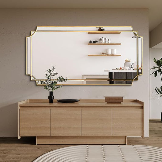 Gold Full Length Mirror for Wall, 59"x30" Full Body Rectangle Beveled Mirrors for Dressing, Large Modern Elegant Decorative Mirror for Living Room Entryway Hallway Bathroom Bedroom