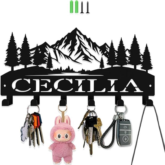 Personalized Key Hooks for Wall,Custom Name Lofty Mountain Key Holder Wall Mounted,Fashion Coat Rack,Metal Key Hanger with Hooks,Key Rack Organizer for Entryway,Hallway,Doorway