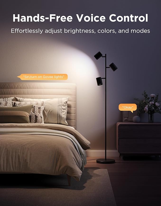 Govee Tree Floor Lamp Compatible with Matter, 3 Rotatable Lights with LuminBlend Technology, Standing Lamp with 64 Dynamic Scenes, Music Sync, Ideal Floor Lamp for Living Room, Bedroom, Office