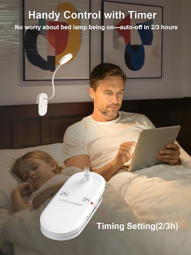 SZOKLED Red Light Reading Lights for Books in Bed, Clip on Lamp with Timer & Dimmable, Rechargeable Eye Care Night Light for Bedroom, Desk, Laptop, Headboard