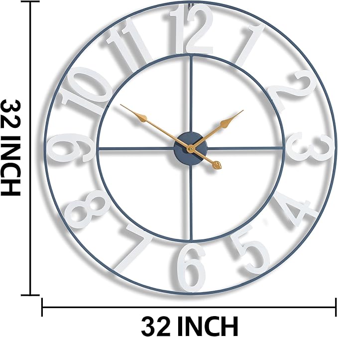 Sorbus 32-Inch Large Wall Clock – Decorative White Metal Clock with Gold Hands – Silent, Battery Operated, Modern Wall Decor for Living Room, Kitchen, or Office – Great Gift for Housewarming or Office