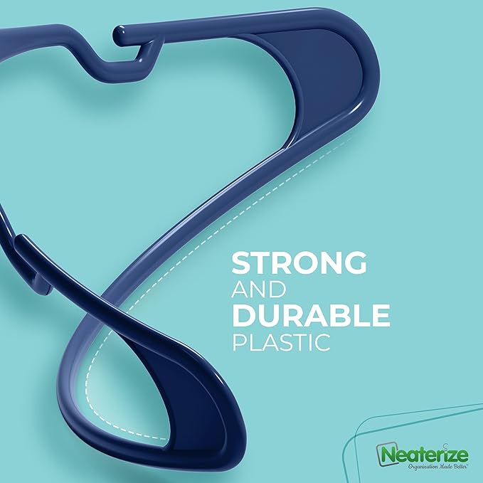 NEATERIZE Clothes Hangers Plastic 100 Pack for Adults - Plastic Hangers, The Perfect Coat Hanger and Space Saving Clothes Hangers for Closet, Percheros Ganchos para Colgar Ropa Hangars - Navy Hangers