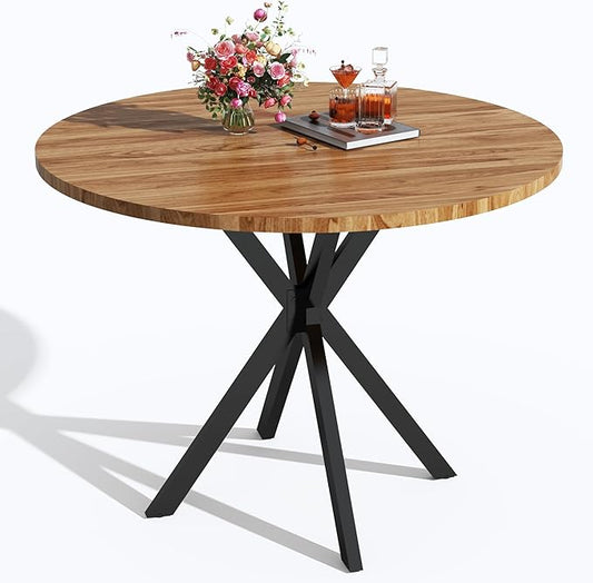 Round Dining Table, 39 Inch Modern Round Walnut Dining Table with Black X Base, Kitchen Leisure Table for 4-5 People Small Space Dining Room, Apartment, Kitchen