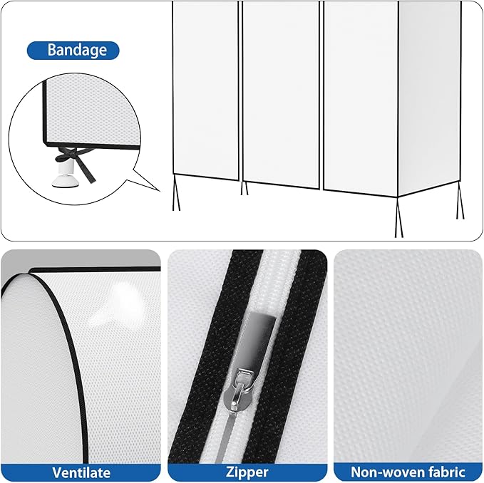 Zilink 50'' Garment Rack Cover Dustproof Clothes Rack Cover Breathable Garment Bags Protector Wardrobe Cover with 2 Durable Zippers for Garment Rack, White, (Rack Not Included)
