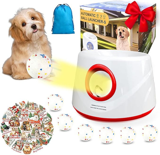 Automatic Ball Launcher for Dogs, Dog Ball Thrower with 19-32-45Ft Distance, Rechargeable Automatic Launcher with 6 Balls (2.2"), Dog Ball Launcher for Small & Medium Red