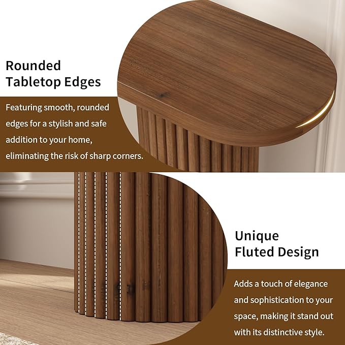 Fluted Solid Wood Console Table-55 Inches Farmhouse Entryway Table with Rounded Corners, Morden Sofa Tables Behind Couch for Foyer, Entrance, Living Room, Hallway