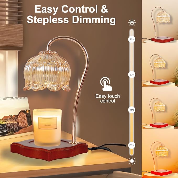 Candle Warmer Lamp Dimmable Wax Melt Warming Lamp with Timer Scented Wax Candle in Jar During Bathing & Yoga & Meditation with 2 Bulbs Home Decor Gift for Female (Blooming Flowers)