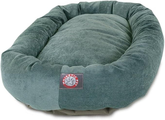Majestic Pet 32 Inch Micro Velvet Calming Dog Bed Washable – Cozy Soft Round Dog Bed with Spine for Head Support - Fluffy Donut Dog Bed 32x23x7 (inch) – Round Pet Bed Medium – Azure