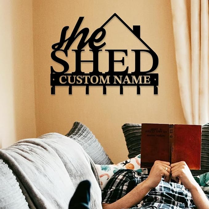 Personalized She Shed Keys Hooks,Custom Name Metal She Shed Art Keys Hooks,Metal She Shed Lover Wall Home Storage Decorative Keys Hooks,Key Holder Hooks for Wall (Style A)