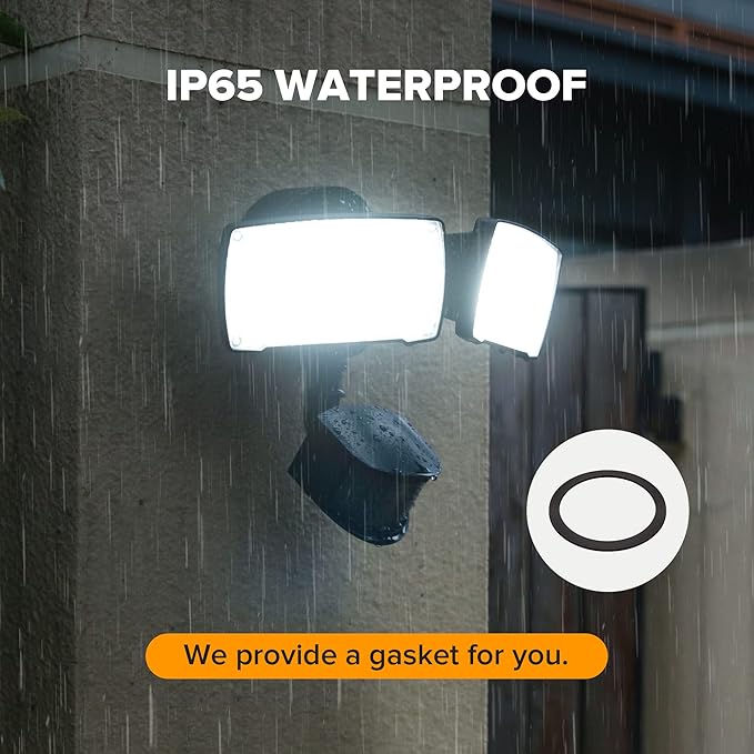 LUTEC 38W 3500 Lumen LED Motion Activated Integrated Dual-Head Floodlight Outdoor with Motion Sensor, 5000K Daylight, Dusk to Dawn, Exterior Security Wall Light for Patio, Garden, Yard(Black)