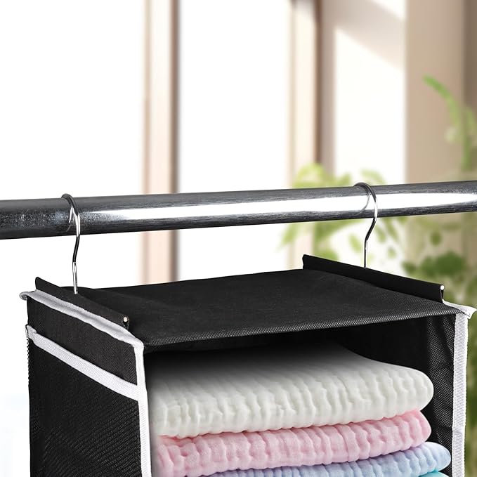 Univivi 6 Shelf Hanging Closet Organizer and Storage with 4 Removable Drawers & 6 Side Pockets,Wardrobe Clothes Organizer,Closet Hanging Shelves,Hanging Storage Organizer,Foldable