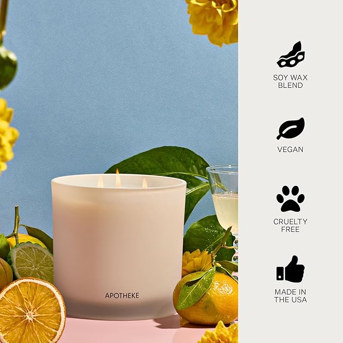 Apotheke 3-Wick Scented Candles for Home, Bergamot Tangerine - 26 oz Soy Wax Aromatherapy Jar Candle with Perfume-Grade Essential Oils - Gift for Women & Men - Bergamot, Tangerine & Sweet Dahlia