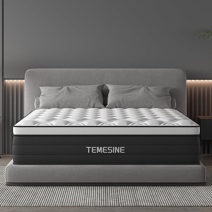 Twin Mattress, 12 Inch Hybrid Mattress in a Box with Individual Pocket Spring, Gel Memory Foam and Euro Top, Medium Firm Feel with Motion Isolation, Pressure Relief, Edge Support, Twin Size Black