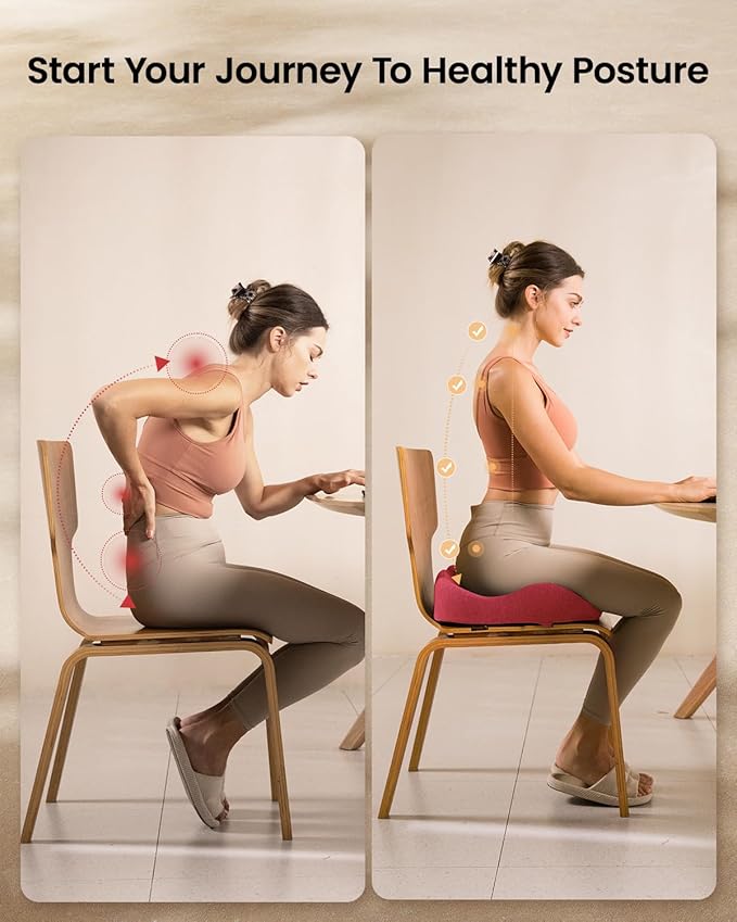 ProtoArc Seat Cushion, Office Chair Cushion for Sciatica, Coccyx Cushion, Ergonomic Memory Foam Seat Cushion for Car, Home, Pressure Relief Pad for Hip, Tailbone, All Day Comfort - Rose