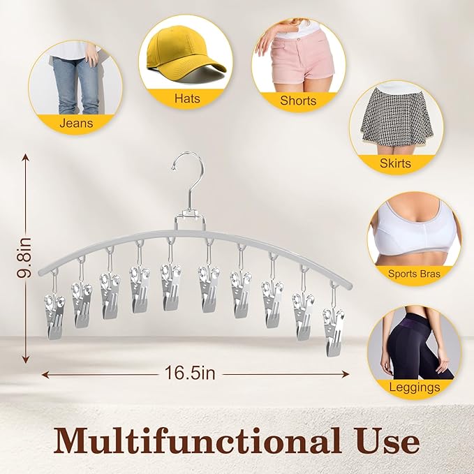 2 Pack Legging Organizer for Closet 360° Swivel, Metal Gym Clothes Organizer w/20 Clips Holds 20 Leggings, Hangers Space Saving, Closet Organizers and Storage, Room Organization Essentials, Grey