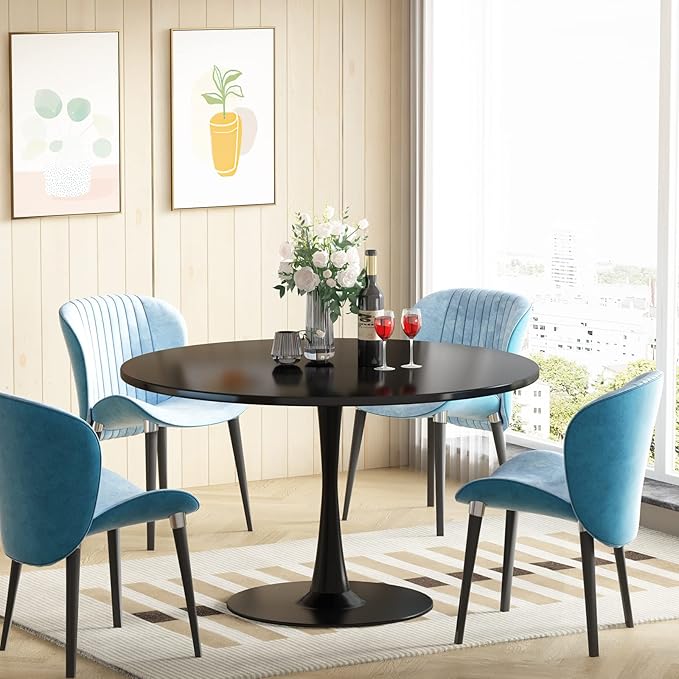 DKLGG Black Round Dining Table, 42.1" Tulip Table Kitchen Dining Table 4-6 People with MDF Top & Pedestal Base, Mid-Century End Leisure Coffee Office Living Room Table