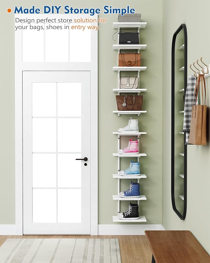 White 5 Tier Wall Shelf Unit for Shoes Display, Lack Wall Bookshelf for Bedroom, Vertical Tiered Floating Book Shelves for Office Living Room Bathroom Vanity Kitchen Closet Purses Bags