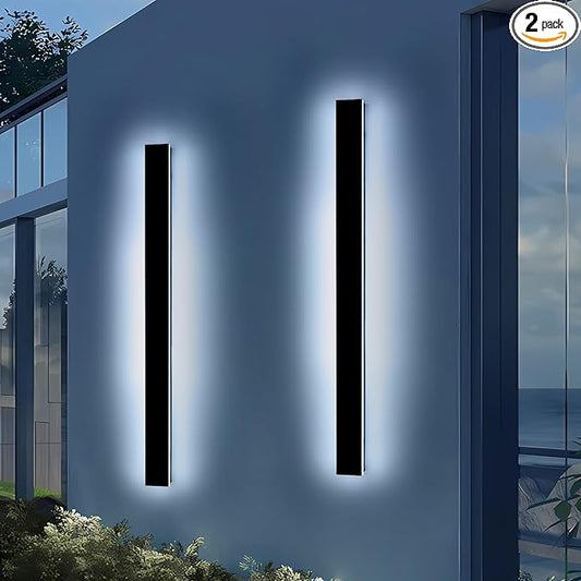 2 Pack 57inch Modern Outdoor Wall Lights, Long Strip Exterior LED Wall Sconce, 6000K Cold White, IP65 Waterproof, 50W, Black Outside Lighting Fixture for Porch, Garden, Fence, Balcony