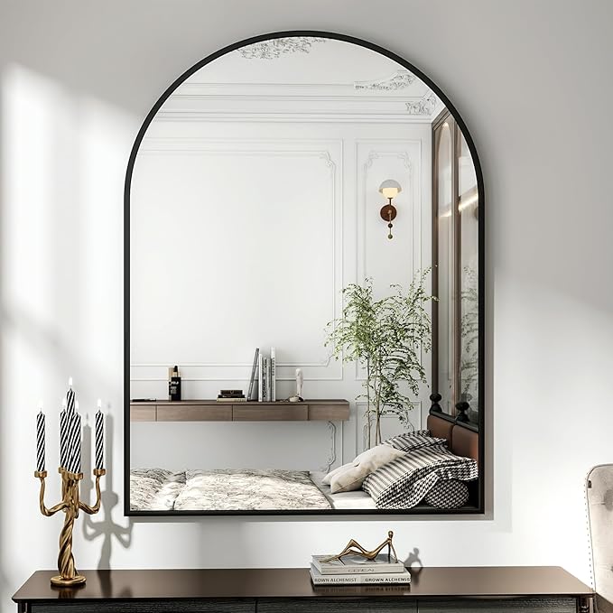 32"x48" Arched Bathroom Mirror with Aluminum Frame Arched Wall Mounted Vanity Mirror for Entryway, Bedroom, Living Room, Black