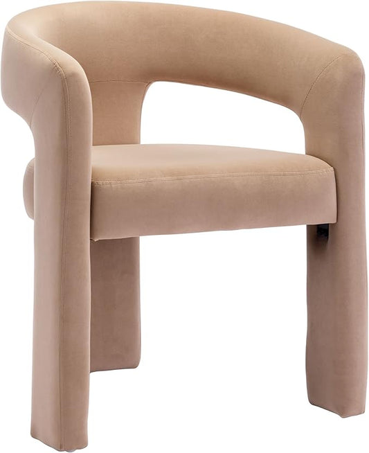 Modern Velvet Fabric Upholstered Dining Chairs with Open-Back, Cute Barrel Side Chairs Kitchen Armchair Accent Chairs for Dining Room Bedroom, Khaki