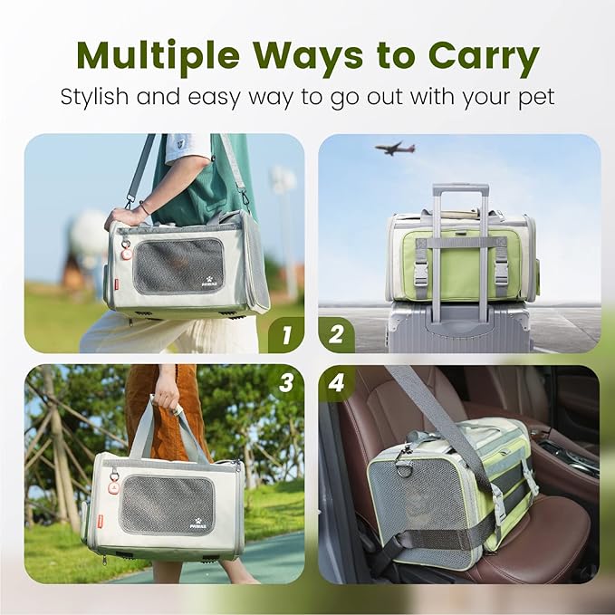 Pawaii Cat Carrier with ID Tag, TSA Airline Approved Cat Carrier, Soft Sided Collapsible Pet Travel Carrier, Foldable Cat Bag, Portable, Comfortable, Convenient Cat Travel Carrier