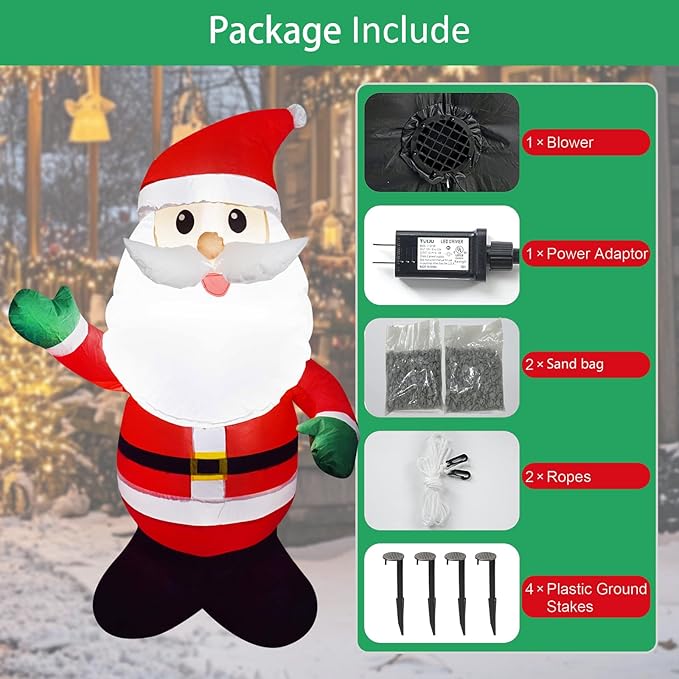 Mimi Funn 4FT Christmas Inflatable Santa Claus Raises his Hand, Blow up Lighted Santa Claus Yard Decoration Suitable for Christmas Indoor Outdoor Xmas Yard Party Holiday Garden Decor