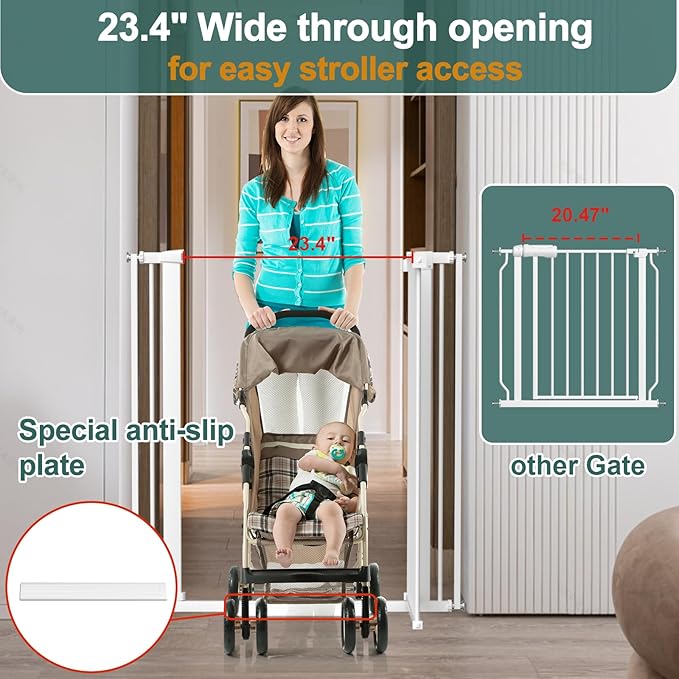 40.55" Tall 1.37" Ultra Narrow Spacing Dogs Pets Baby Gate for Doorway Hallway Safety Proof Indoor 34.05-45.86" Extra Wide Puppy Pressure Mounted No Drill Walk Through White Metal