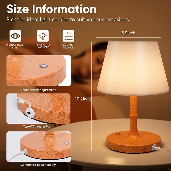 Adjustable Outdoor Lights Powered by Battery, Suitable for Offices and bedrooms, Children's Sleep, Courtyard Camping Restaurant LED Night Lights, Rechargeable Battery Driven Lights (Yellow)