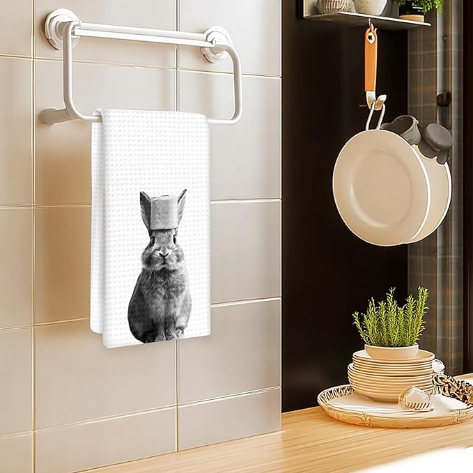 Funny Bunny Hand Towels Set of 2, Funny Rabbit Forest Animal Brush Teeth Hand Towels for Bathroom Washroom Restroom, Bunny Decor Gifts for Kids, Cute Rabbit Kids Nursey Bathroom Decor,16x24In