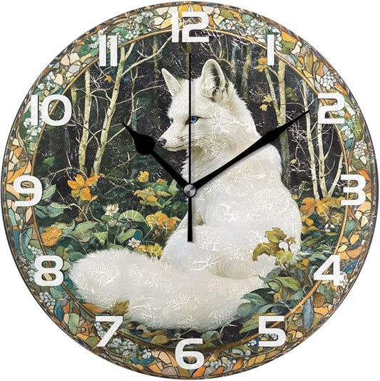 Bolaz Wall Clocks Decorative Bedroom Silent Living Room Desktop Arctic Fox Tabletop Shelf Clocks Round Battery Operated 10 Inch Non-Ticking