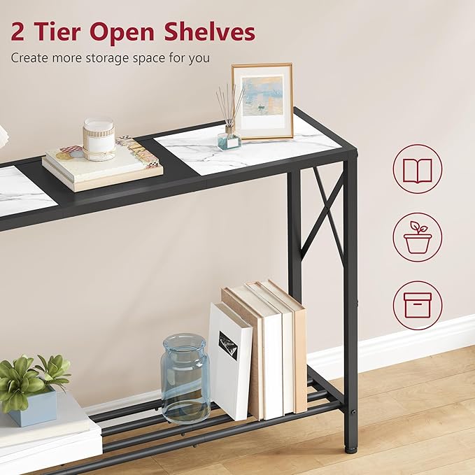 Tajsoon Console Table 41.8”, 2-Tier Entryway Table, Narrow Sofa Table with Shelves, Entrance Table for Hallway, Entryway, Living Room, Foyer, Corridor, Office, Black & White