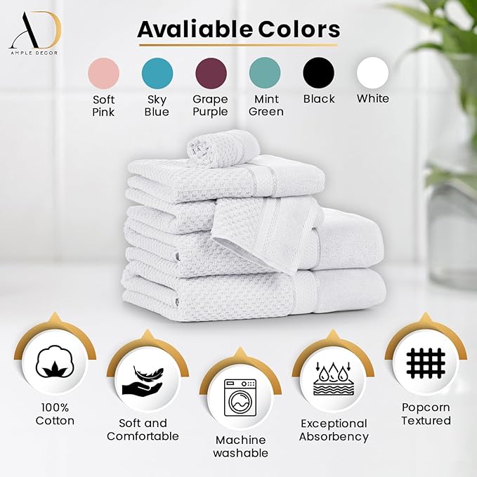 Ample Decor 100% Cotton Christmas White Hand Towel for Bathroom Set of 2- Super Soft, Quick-Dry, Highly Absorbent, Popcorn Textured - Mulaayam Collection - 18 X 28 Inch