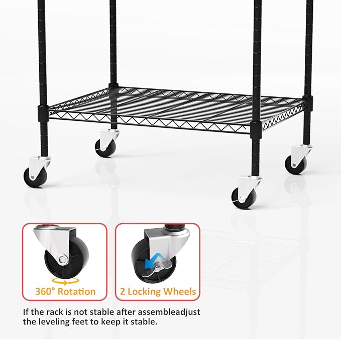 4 Tier Storage Shelves with Wheels, Heavy Duty Metal Garage Shelving Unit and Adjustable Feet, 865lb High Capacity Rolling Storage Shelf for Kitchen, Office, Dining Room (23.6"x 17.7"x 59"), Black