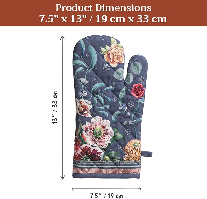Maison d' Hermine Oven Gloves 100% Cotton Oven Mitt 7" x 13" with Loop Heat Resistant BBQ Cooking Gloves for Thanksgiving Christmas Decorations Baking Handling Hot Pans (Pack of 1, Christmas Joy)