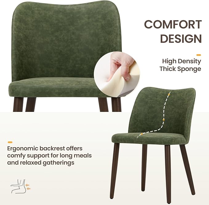 Wooden Dining Chairs Set of 6, Upholstered Kitchen Dining Room Chair, Modern Farmhouse Dinner Chair for Restaurant & Cafe, Green