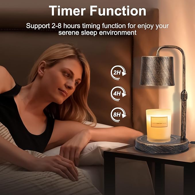 Candle Warmer Lamp Dimmable Wax Melt Warming Lamp with Timer Scented Wax Candle in Jar During Bathing & Yoga & Meditation with 2 Bulbs Home Decor Gift for Female (Imitation Copper Cover)