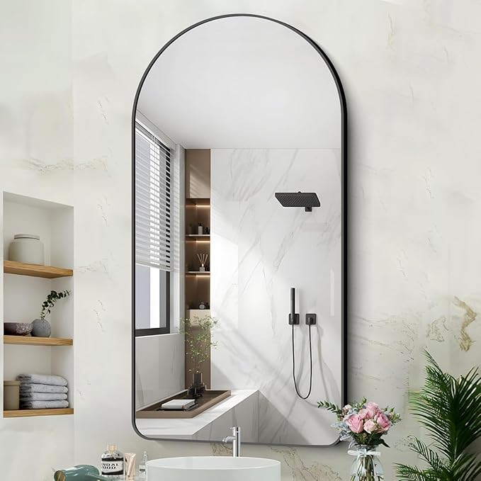 GLASHOM Arched Bathroom Mirror, 55"x30" Black Arched Mirror for Bathroom, Wall Mounted Mirror, Black Vanity Wall Mirror Metal Frame for Bedroom, Entryway, Living Room, Vertically Hanging