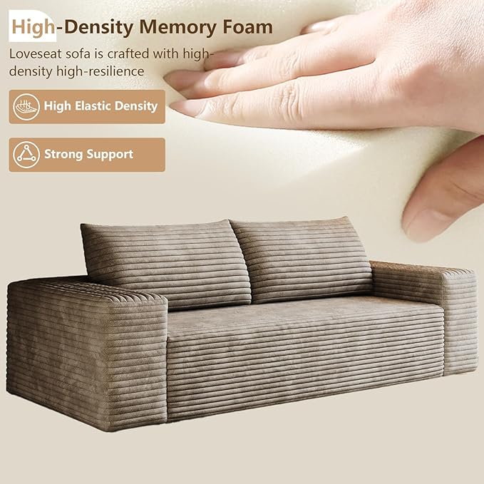 Cloud Loveseat Sofa, Modern Corduroy 2-Seater Couch with Deep Seat, No Assembly Required Memory Foam Sofa, Boneless Sofa in a Box for Bedroom, Apartment, Office,Small Space (Camel,70.8in)