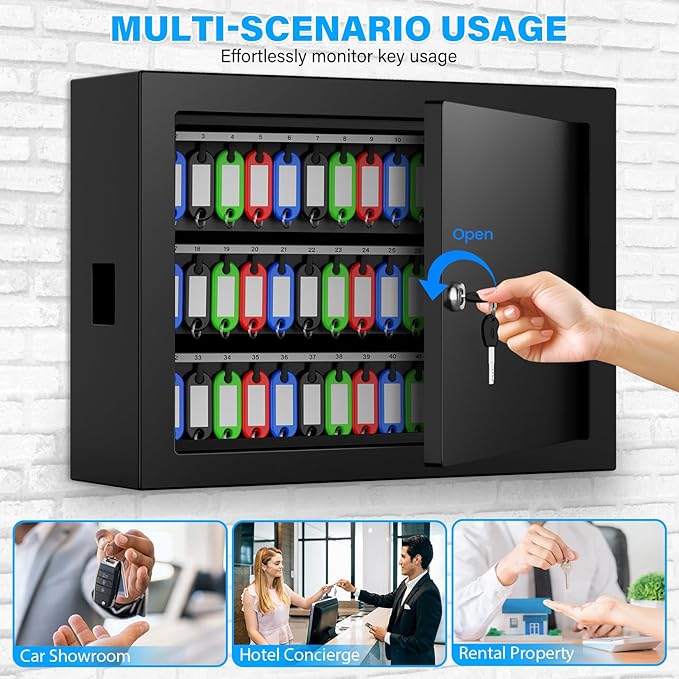 75 Keys Key Lock Box, Anti-Theft Key Cabinet with Key Tags, Key Organizer Wall Mount for Car Garage House Rental Office Business