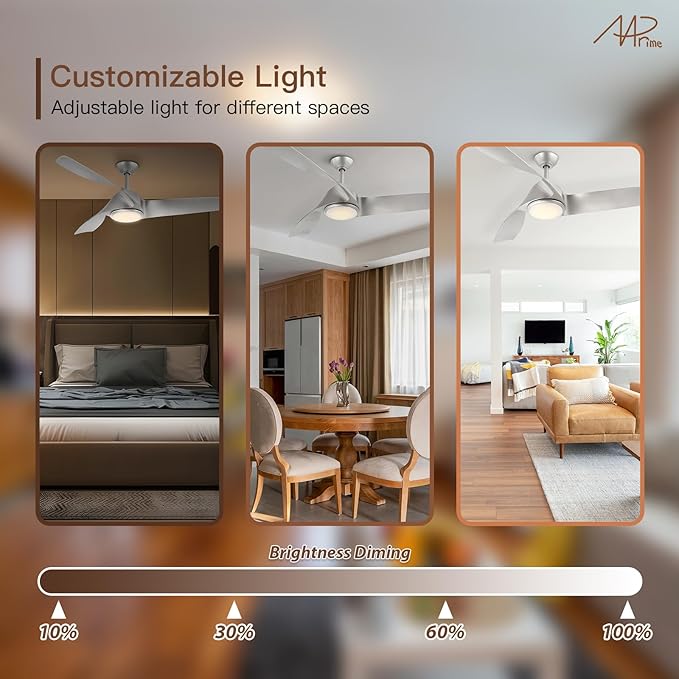 56 Inch Ceiling Fan With Lights, Led Indoor Ceiling Fan With Lights and Remote Control, Reversible Dc Motor, Suitable For Bedrooms, Living Rooms, Silver Propeller Blade Ceiling Fans