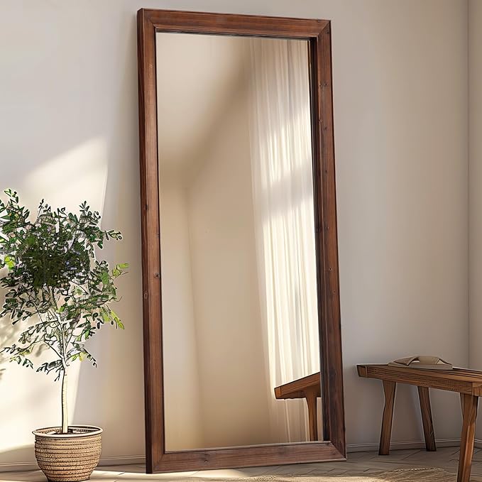 MELOMOIR Rustic Farmhouse Full Length Mirror, 71"x32" Large Floor Mirror Wood Frame, Free Standing Mirror Leaning Hanging, for Bedroom Living Room Cloakroom, Wood