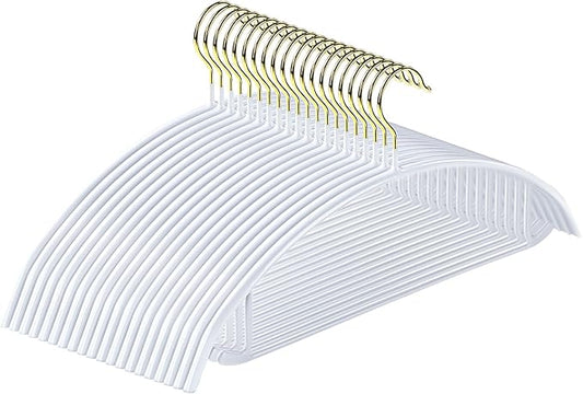 MOPALL Clothes Hangers 20 Pack, Non Slip Hangers Sweater Hanger No Shoulder Bump, 16.5 Inch Wide Durable and Strong Shirt Coat Dress Skirt Suit Hangers with Pants Bar for Laundry & Everyday Use, White