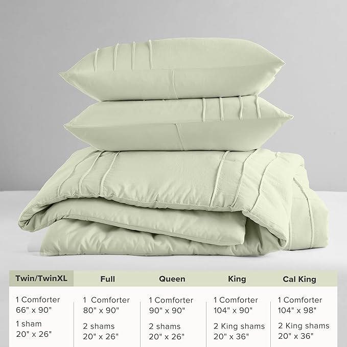 Comfort Spaces Sage Twin Size Comforter Set - 2 Pieces Pintuck Pleated Bedding Sets, All Season Lightweight, Extra Softness Pre-Washed Microfiber Twin/Twin XL Bed Set, Shams
