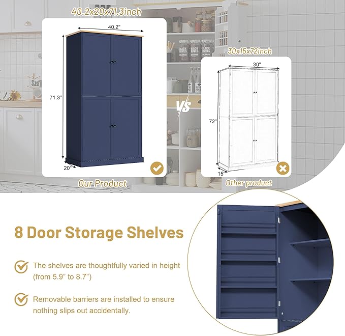 Merax 71.3" Tall Kitchen Storage Cabinet Pantry Farmhouse Freestanding Large Cupboard with 2 Drawers,2 Adjustable Shelves,for Dining Room