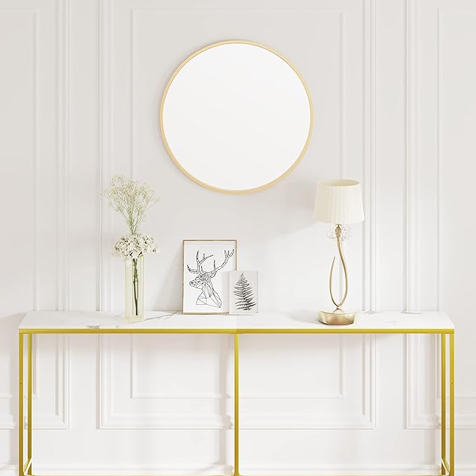 70.9" Console Table,Modern Extra Narrow Long Sofa Table Behind Couch,Skinny Entry Table with Gold Metal Frame for Living Room, Hallway,Marble White